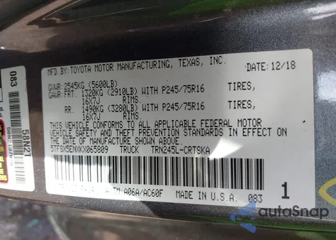 2019 Toyota Tacoma Sr из США, поврежденный, VIN 5TFSX5ENXKX065809